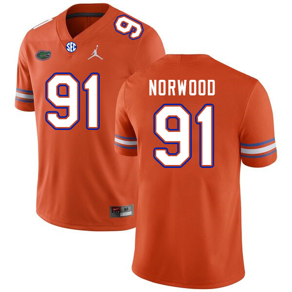 Men #91 Tyreik Norwood Florida Gators College Football Jerseys Stitched-Orange